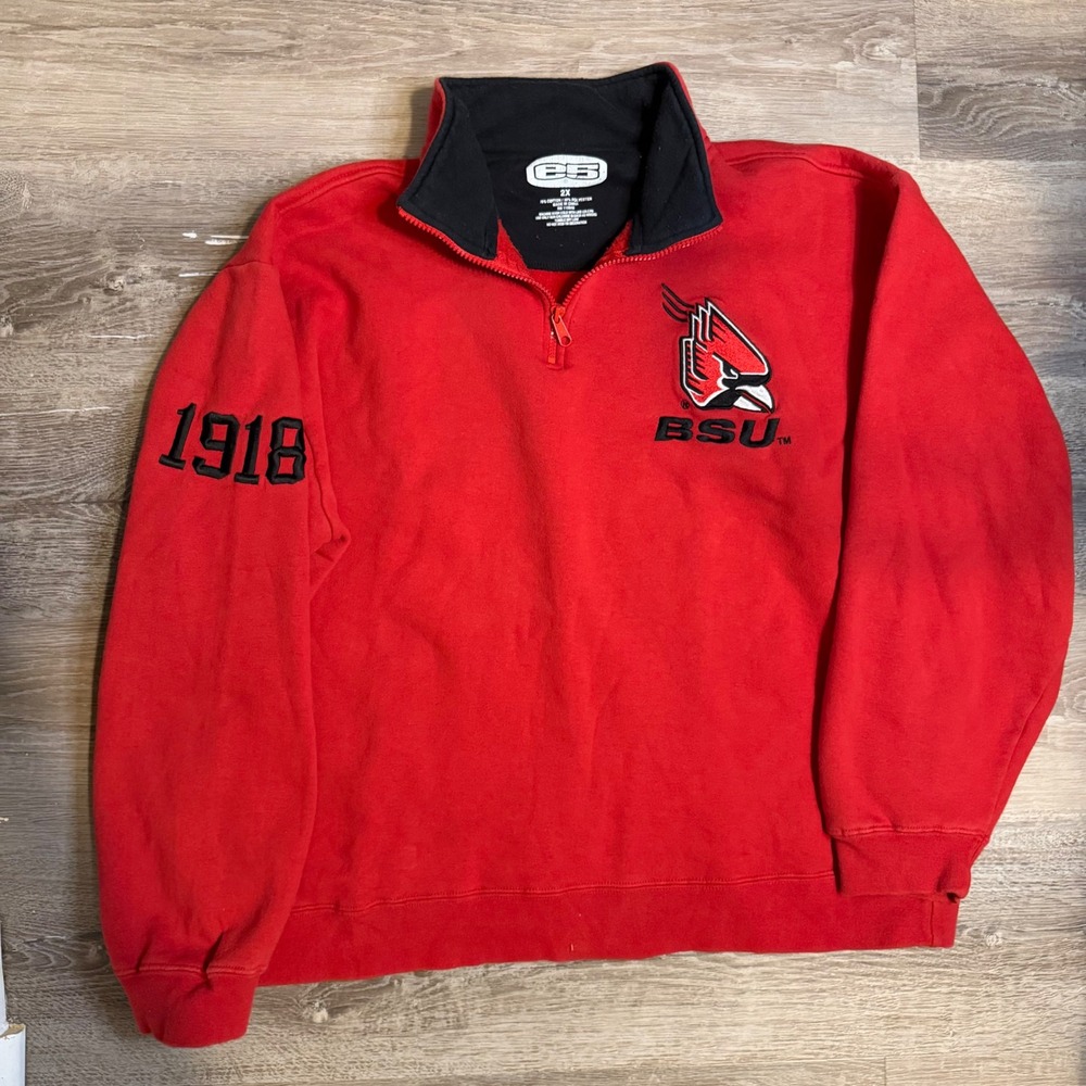 BSU Cardinals 1918 Quarter Zip Sweatshirt Red 2X Embroidered Athletic
